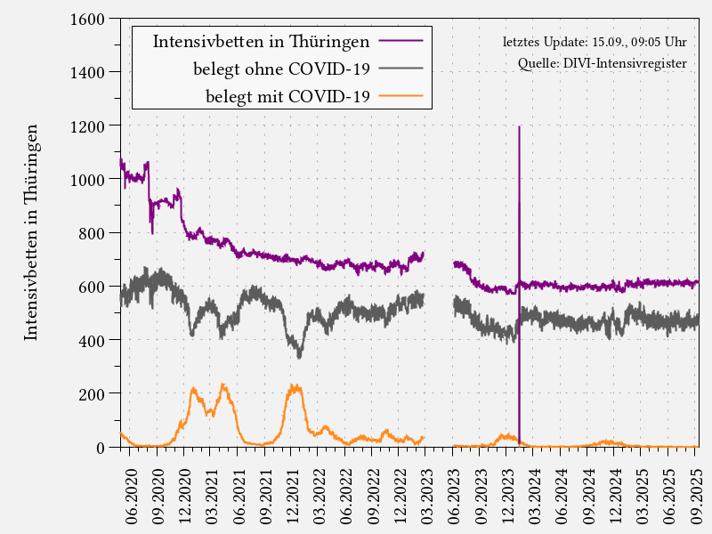 Statistik der Intensivbetten für Thüringen auf Grundlage des DIVI-Intensivregisters